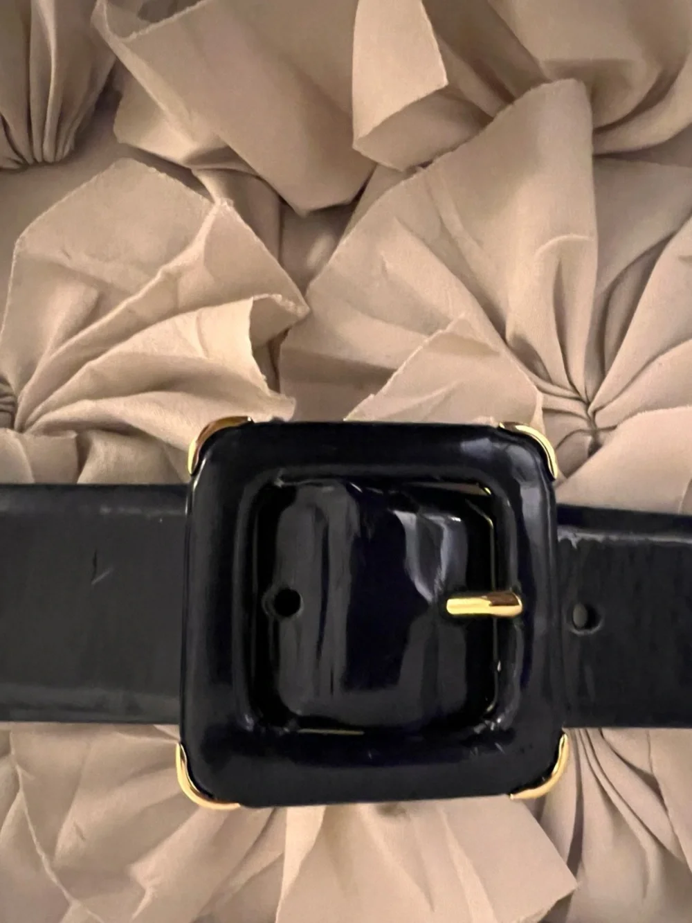 Ralph Lauren Black Patent Wide Waist Belt with Gold-Tone Accents - Picture 2 of 6